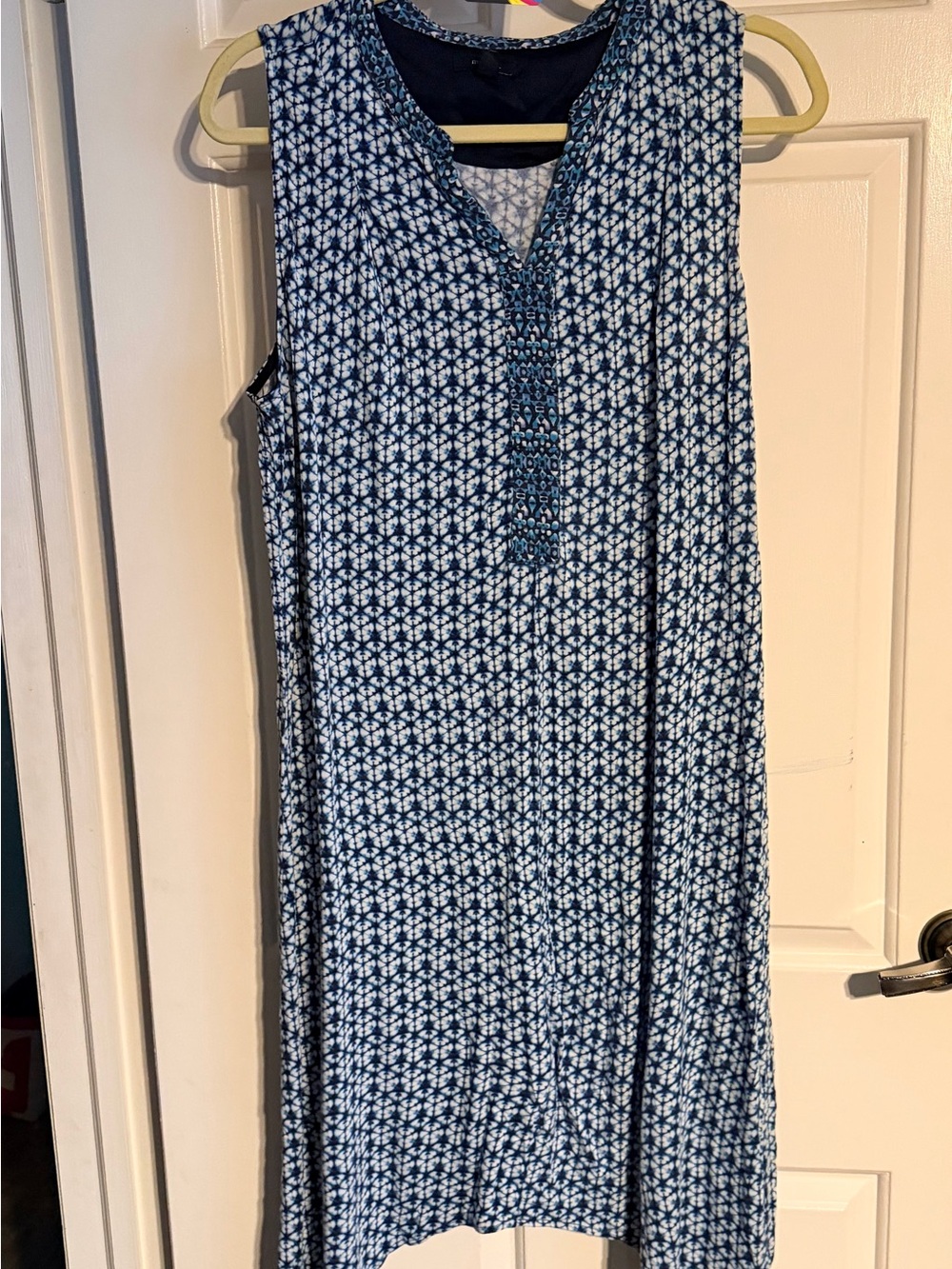 Midnight Brand Navy Blue Dress with Teal & White Pattern